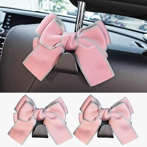 2PCS Car Seat Hooks, Cute Bow Car Seat Headrest Hooks for Purses, Bags, Umbrella, Universal Automotive Interior Decoration Accessoriesl for Vehicle, SUV, Sedan, Truck (Pink Border) - color: Pink Border