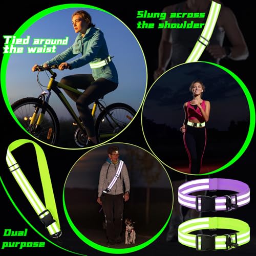 Saintrygo Reflective Sash for Walking at Night Running Gear Safety Reflective High Visibility Jacket Adjustable Sash for Walking Cycling at Night - color: Fluorescent Green,Purple