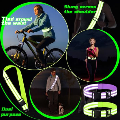 Saintrygo Reflective Sash for Walking at Night Running Gear Safety Reflective High Visibility Jacket Adjustable Sash for Walking Cycling at Night - color: Fluorescent Green,Purple