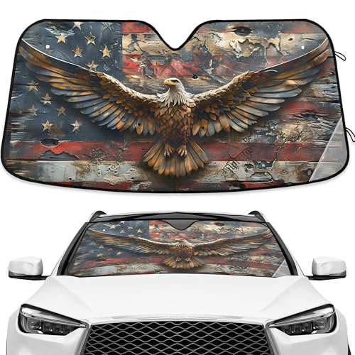 Eagle American Flag Vintage Windshield Sun Shade Blocks UV Rays Sun Visor Protector Sunshade Accordion Folding Sun Reflector Auto for Car Truck SUV to Keep Your Vehicle Cool - color: A0010