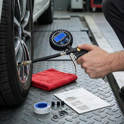 Digital Tire Pressure Gauge with Inflator, 3-250 PSI Air Chuck & Compressor Accessories Heavy Duty with Quick Connect Coupler, 0.1 Display Resolution