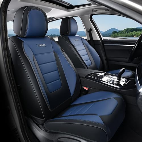 Coverado Car Seat Covers Front, Seat Covers for Cars, Waterproof 2-Pack Car Seat Cushions, Leather Carseat Seat Protectors, Universal Seat Covers Fit for Most Sedans SUV Pick-up Trucks(Black&Blue) - color: Black&Blue, size: Front