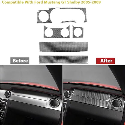 Car Instrument Central Console Dashboard Panel Kit Carbon Fiber Accessories Trim Stickers Compatible with Ford Mustang GT Shelby 2005 2006 2007 2008 2009 7PCS - color: Co-pilot Kit-black