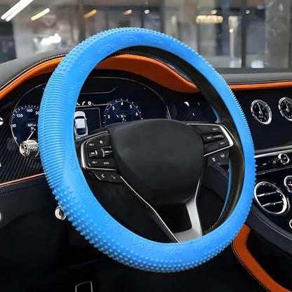 Wuyaoyao Car Steering Wheel Cover, Anti-Slip Silicone Steering Wheel Cover Protector, Non-Slip Massage Grip Auto Wheel Cover Fits 14-15 Inch, Universal Interior Car Accessories (Sky Blue) - color: Sky Blue