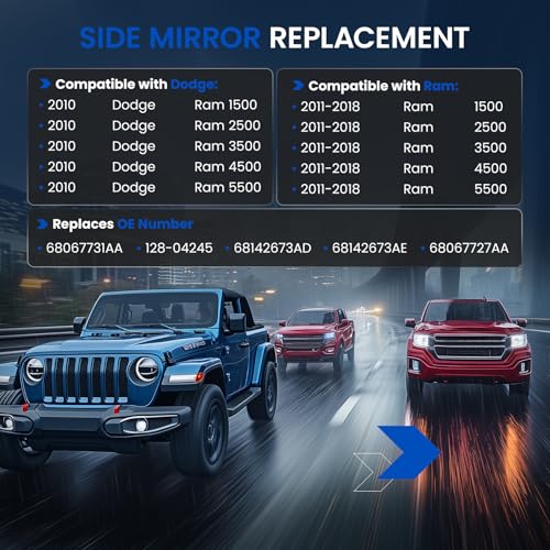 Driver Left Side Lower Mirror Glass 68067731AA Compatible With Dodge Ram 1500 2500 3500 4500 5500 Towing Mirror 2010-2018, Left Side View Convex Lower Glass with Rear Mounting Bracket - style: Driver Side Lower Mirror (Left)