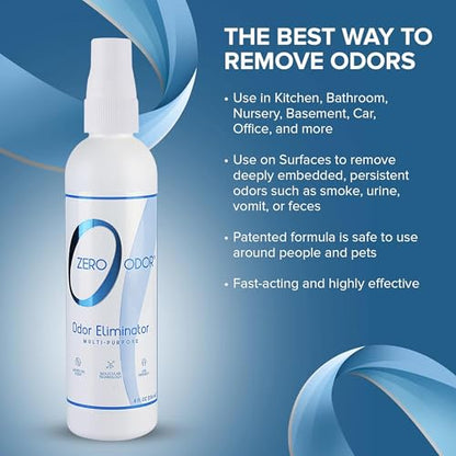 Zero Odor Multi-Purpose Odor Eliminator - Eliminate Air & Surface Odor – Patented Technology Best for Bathroom, Kitchen, Fabric, Closet- Smell Great Again, 8oz (Over 1000 Sprays) - size: 8 Fl Oz (Pack of 1)