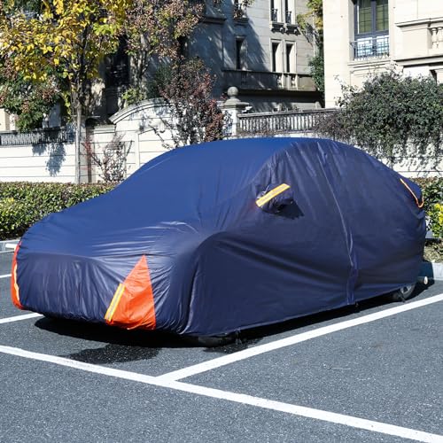 Tesla Model Y Car Cover Waterproof All Weather, 6 Layers Outdoor Full Exterior Cover Rain Sun UV Snowproof Protection with Zipper Cotton, Mirror Pocket and Charging Port - style: Model Y-Red