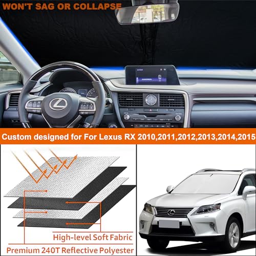 2026 Upgrade Front Windshield Sunshade fit for Lexus RX 2010-2015 Reflector Foldable Car Shade Automotive Windshield Sunshades for Lexus RX Windshield Sun Shade |Keeps Your Vehicle Cool| - size: Fit for Lexus RX 2010-2015