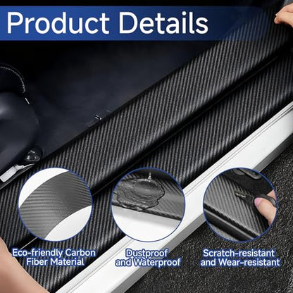5PCS Car Door Sill Protector, Anti-Scratch Waterproof Carbon Fiber Door Sill Protectors，Universal Vehicle Interior Accessories Auto Threshold Protection for Car Truck SUV (Black, Width 2.76")