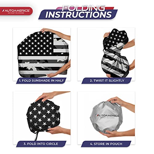 Autoamerics 1-Piece Windshield Sun Shade B&W Camo American Flag USA Design - Foldable Car Front Window Sunshade for Most Sedans SUV Truck - Blocks Max UV Rays and Keeps Your Vehicle Cool - Large - color: USA B&W CAMO FLAG, size: LARGE = 64 x 33.5 inches