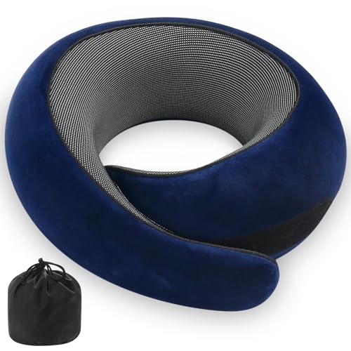 Neck Pillow, Travel Pillow uses Memory Foam to Support Neck Comfort, Ideal Companion for Airplane and car Travel, Compact, Convenient, and Versatile Airplane Sleep Pillow(Dark Blue) - color: Dark Blue