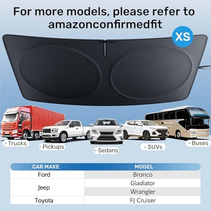 2025 Upgraded Zanch Car Front Windshield Sun Shade - Ultimate UV Protection & Heat Reduction|Innovative No Light Leakage Technology|Foldable Design for Jeep/Toyota, XSmall(60''x21'') - size: Fit for Jeep/Gladiator/Wrangler