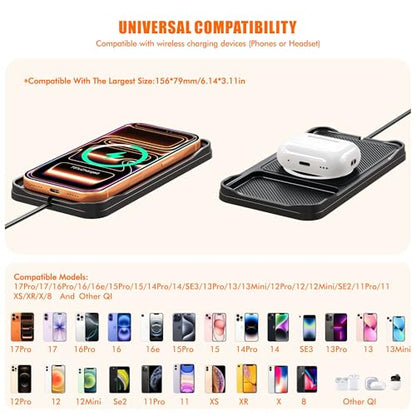 Wireless Car Charger,15w Fast Car Wireless Chargers Charging pad Non Slip Charger for Car Wireless Phone Charger for iPhone 17/16/15/14/13/12 Pro, SE3/SE2/XS/X/XR/8, 100cm Cable - color: Black-100cm Cable