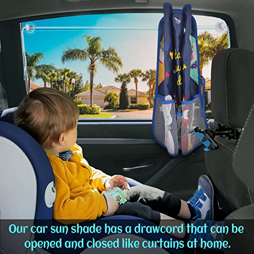 DIZA100 2 Pack Car Window Shade for Baby, Blackout Car Sun Shades with Storage Pockets, 7 Suction Cups, Blue, Cute Patterns for Sun/Heat/UV Rays Protection, Standard Passenger Cars - color: Blue-Cute Dogs 2PC