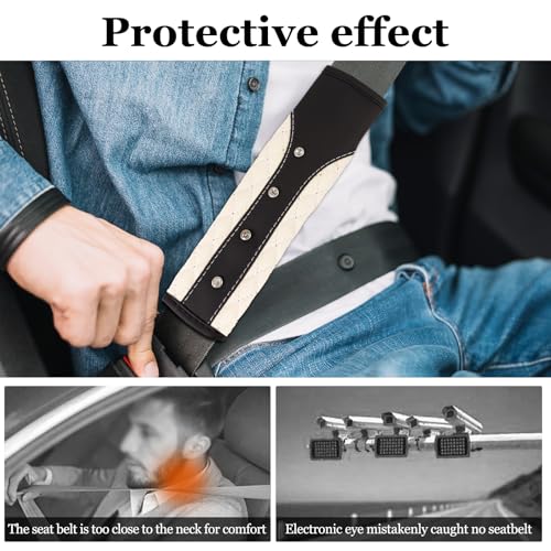 Hovom 2PCS Bling Car Seat Belt Cover Pad, Leather Seatbelt Covers for Cars, Soft Safety Seatbelt Shoulder Strap Covers, Rhinestone Auto Seat Belt Protector Cushion for Women Girls (White) - color: White