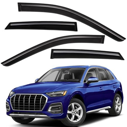 Lightronic Extra Durable Outside-Mount Auto Vent Window Visors, Fits 2018-2025 Audi Q5, UV Protection Rain Guards, Original Wind Deflectors, Smoke, 4-Pcs