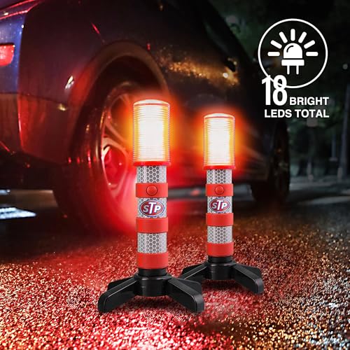 XTREME STP LED Road Flares, 3 Alert Lighting Modes: Flashing Red, Solid Red & White Flashlight, Emergency Flares for Vehicles, Visible From Up To A Mile, Foldable Stand/Built-In Magnet Sticks To Car - size: 2 Pack