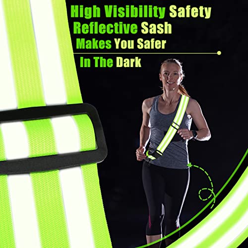 Saintrygo Reflective Sash for Walking at Night Running Gear Safety Reflective High Visibility Jacket Adjustable Sash for Walking Cycling at Night - color: Fluorescent Green