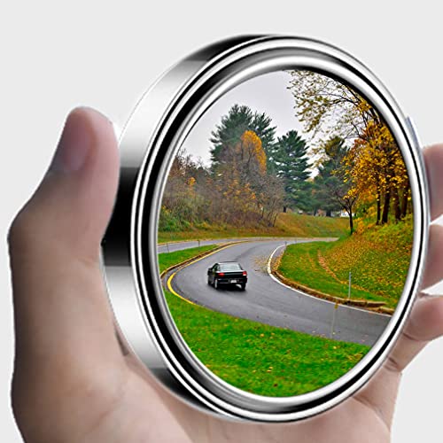 2pc 3” Adjustable large Round Stick-on Convex Spot Mirror, big HD Glass Convex Rear View Mirror,Strong Adhesive Blind Spot Mirror for Car, Van, SUV and Trucks (3"(75mm), Silver frame)