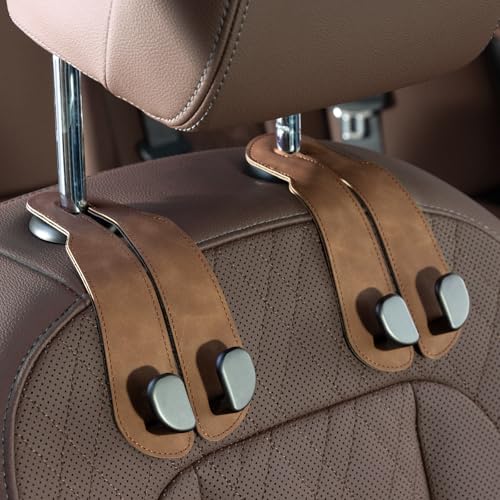 CoBak Purse Hook for Car - Universal Premium Stitched Leather and Aluminum-Magnesium Alloy Double Car Seat Back Storage Hook for Purses, Handbags, Bags (2 Pack),Brown - color: Brown, size: Double-Hooks