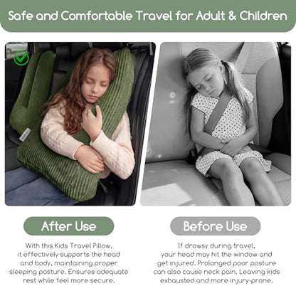 HIGOGOGO Washable Travel Pillow, Car Pillow for Kids & Adults, Travel Pillows with Removable Soft Cover and High-Support Foam, Fix Neck and Body Sitting/Sleeping on The Trip, Dark Green - color: U-dark Green