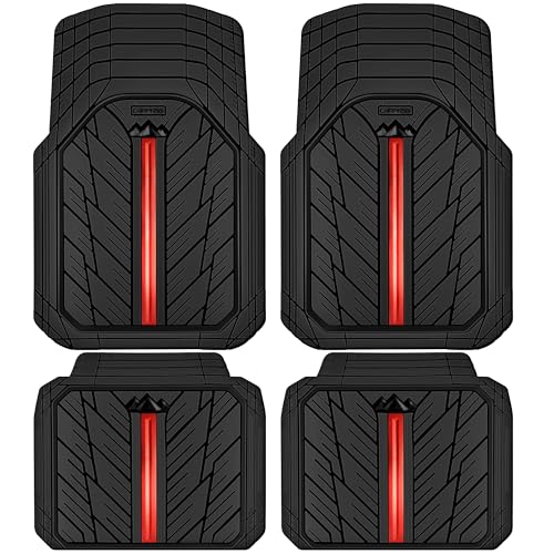 CAR PASS Metal Medium Rubber Floor Mats for Car Heavy Duty Car Mats All Weather, Universal Trim to Fit for Truck SUV Vehicle Automotive Floor Mats, Waterproof Car Mats 4 Piece Black and Red - color: Black and Red Medium 4pcs