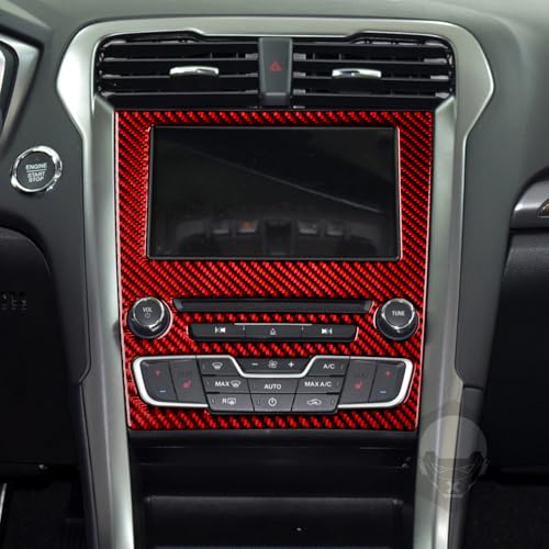 Real 3K Red Carbon Fiber Car Central Console Navigation Screen CD Player Control Panel Sticker Auto Interior Accessories Compatible with Ford Mondeo/Fusion 2013 2014 2015 2016 2017 2018 2019 - color: Red-gps Screen Panel