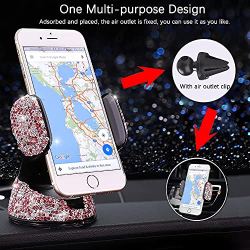 SUNCARACCL Bling Car Phone Holder, 360°Adjustable Crystal Auto Phone Mount Universal Rhinestone Car Stand Phone Holder Car Accessories for Windshield Dashboard and Air Outlet (Pink) - color: Pink