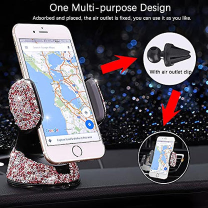 SUNCARACCL Bling Car Phone Holder, 360°Adjustable Crystal Auto Phone Mount Universal Rhinestone Car Stand Phone Holder Car Accessories for Windshield Dashboard and Air Outlet (Pink) - color: Pink