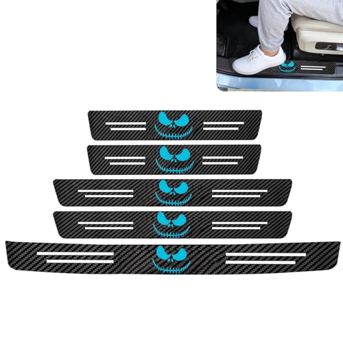 Devil 5PCS Car Door Sill Protector,Carbon Fiber Leather Door Sill Sticker,Decor Doors Sill Scuff Plate Sticker for All Car Models,Devils Gifts for Men Women,Devil Car Accessories Decor - color: Devil