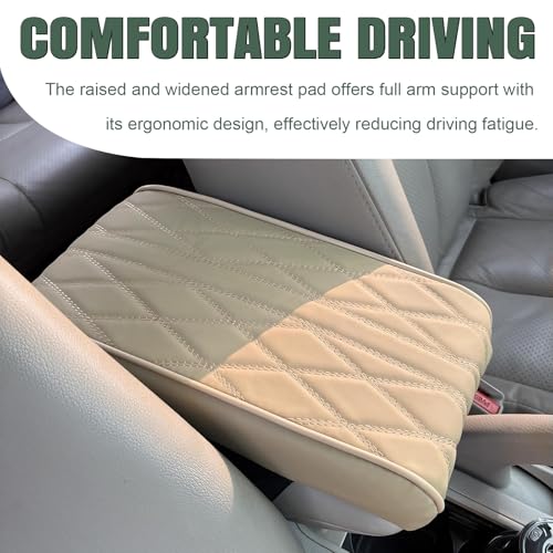 1 PCS Car Armrest Box Booster Pad, Leather 3D Texture Anti-Scratch Protective Cover, Memory Foam Leather Relieve Elbow Pressure Cushion, Universal for SUV, Truck, RV and More (Beige) - color: Beige