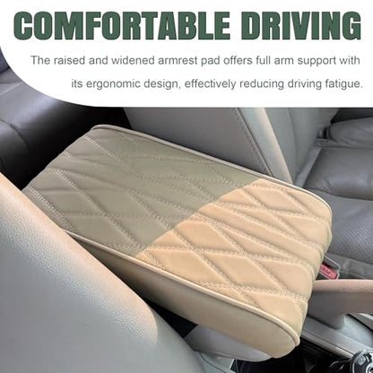 1 PCS Car Armrest Box Booster Pad, Leather 3D Texture Anti-Scratch Protective Cover, Memory Foam Leather Relieve Elbow Pressure Cushion, Universal for SUV, Truck, RV and More (Beige) - color: Beige