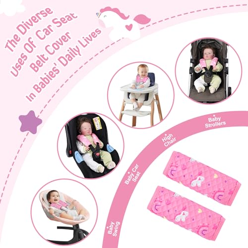 INFANZIA Car Seat Strap Covers for Infants Babies, Soft Carseat Shoulder Pads for Kids, Double-Sided Use Seatbelt Cushion Covers for Stroller, Pushchair & High Chair (Pink) - color: Pink
