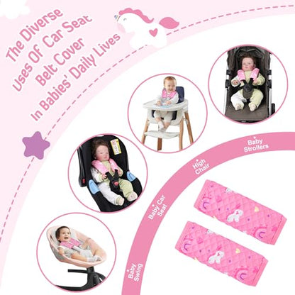 INFANZIA Car Seat Strap Covers for Infants Babies, Soft Carseat Shoulder Pads for Kids, Double-Sided Use Seatbelt Cushion Covers for Stroller, Pushchair & High Chair (Pink) - color: Pink