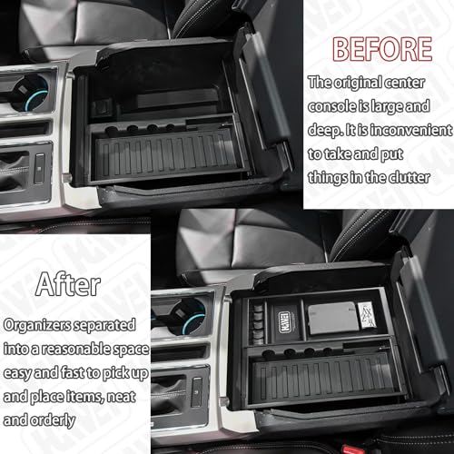 HGWEI Center Console Organizer Compatible with Ford F150 2015-2020, 2017-2022 F250 F350 F450, 2018-2024 Expedition Accessories, Insert Tray Armrest Storage Box, Full Console w/Bucket Seats ONLY, Black