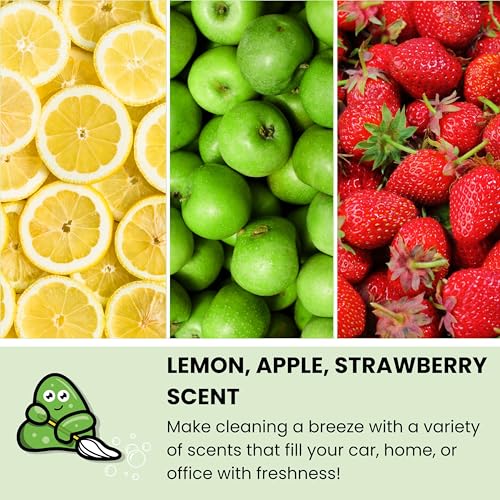 Slime Buddies Cleaning Slime | (3 Pack) 1 Lemon, 1 Apple, 1 Strawberry Scented Car Cleaning Gel | Car Interior, Cup Holder, & Keyboard Detailing Tool | Reusable Putty for Loose Dust & Dirt - color: 03 Pack Variety