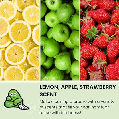 Slime Buddies Cleaning Slime | (3 Pack) 1 Lemon, 1 Apple, 1 Strawberry Scented Car Cleaning Gel | Car Interior, Cup Holder, & Keyboard Detailing Tool | Reusable Putty for Loose Dust & Dirt - color: 03 Pack Variety
