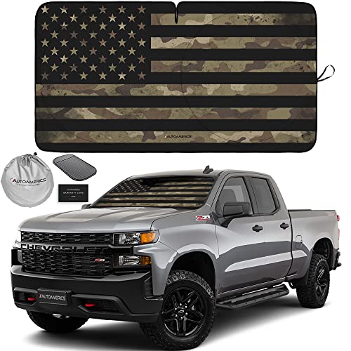 Autoamerics 1-Piece Windshield Sun Shade Dark Camo American Flag USA Design - Foldable Car Front Window Sunshade for Most Sedans SUV Truck - Blocks Max UV Rays and Keeps Your Vehicle Cool - Large - color: USA DARK CAMO FLAG, size: LARGE = 64 x 33.5 inches
