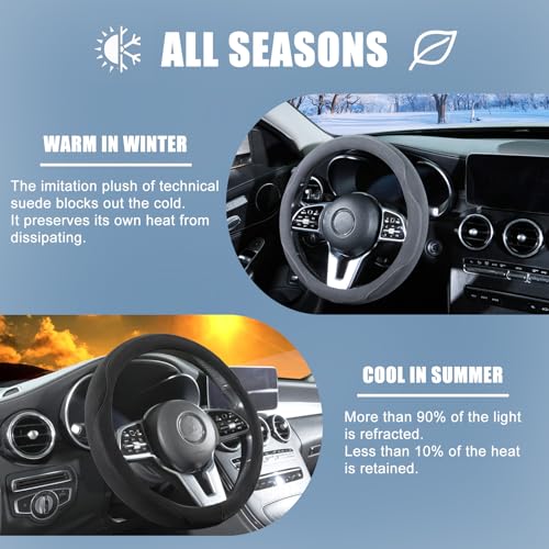 Gray Suede D Shaped Steering Wheel Cover, Breathable Non-Slip Sweat-Proof Wear-Resistant No Pilling, Warm in Winter and Cool in Summer, Universal 15 inch - color: Gray, size: D Shape-M[14.5''-15'']