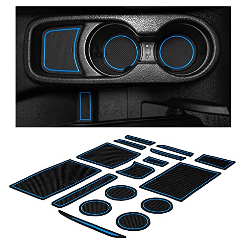 CupHolderHero Compatible with Jeep Wrangler JK Accessories 2011-2017 Premium Custom Interior Non-Slip Anti Dust Cup Holder Inserts, Center Console Liner Mats, Door Pocket Liners 16pc Set (Blue Trim) - color: Blue Trim, size: Wranger 2011-2017