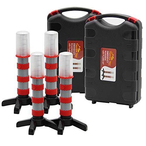 Twinkle Star Emergency Roadside Flares Kit LED Safety Strobe Road Warning Light Highway Beacon Alert Flare with Magnetic Base, Detachable Stand, Solid Storage Case (Set of 4) - color: Gray, size: 4 Sets