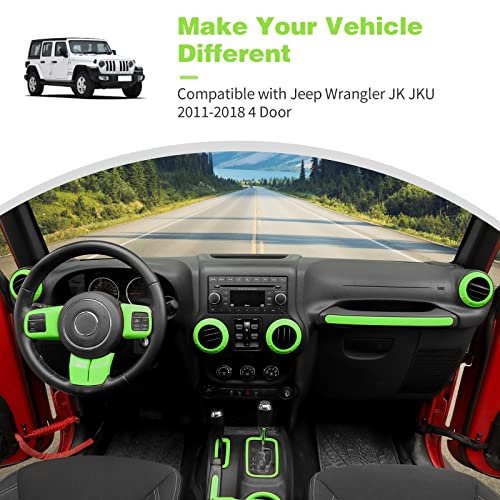 CheroCar 18PCS Interior Trim Kit for Jeep Wrangler JK JKU 2011-2018 4 Door,Steering Button Frame, Air Conditioning Vent Trim Cup Holder Cover,Gear Shift Knobs Frame,Light Green… - color: Light Green