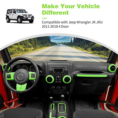 CheroCar 18PCS Interior Trim Kit for Jeep Wrangler JK JKU 2011-2018 4 Door,Steering Button Frame, Air Conditioning Vent Trim Cup Holder Cover,Gear Shift Knobs Frame,Light Green… - color: Light Green