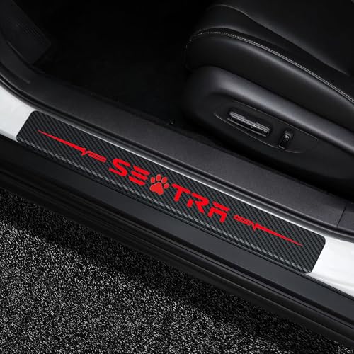 MAXDOOL 4Pcs Door Sill Protector Reflective 4D Carbon Fiber Leather Sticker Door Entry Guard Stickers Scuff Plate Stickers Fit for Sentra (Red) - color: Red