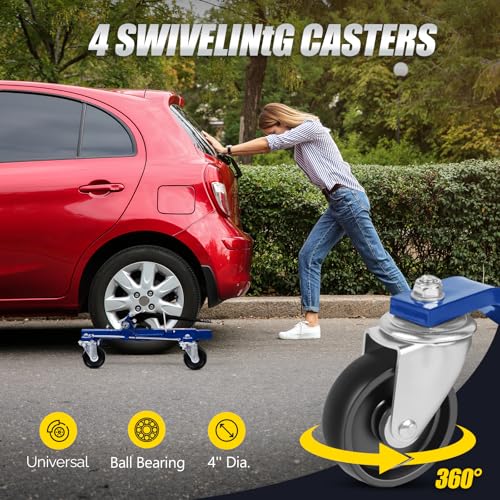 TUFFIOM Car Wheel Dolly Set of 4, Removable Mechanical 6000-lbs Car Skates, 12'' Wheel Vehicle Positioning Jack, Heavy Duty Rollers with Ratcheting Foot Pedal for Tire Auto Repair Moving, Blue - color: Blue