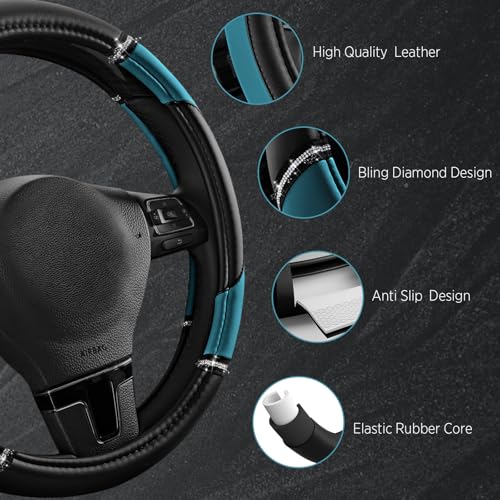 Road Comforts Leather Steering Wheel Cover - Made with PVC Leather - Anti-Slip, Universal Fit 14 1/2 inches to 15 inches - Dark Blue - color: Dark Blue