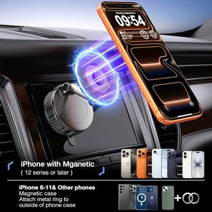 Vooii Phone Holders for Your Car for Magsafe (130+LB Strongest Ever Suction & 3000gf Magnetic) 360° Adjustable Vacuum Car Phone Mount, Car Phone Holder for iPhone 17 Pro Max 16 15 14 13 12 Air Plus - color: Black