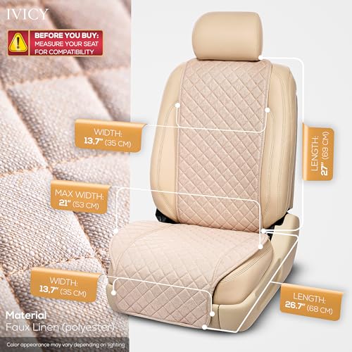 IVICY Faux Linen Front Car Seat Cover – Durable, Non-Slip Seat Protector for Cars – 1 Unit, Light Beige - color: BEIGE WS LN