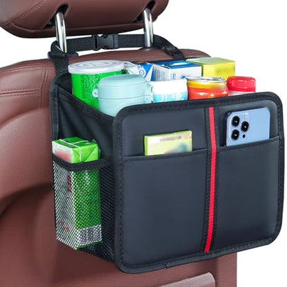 Hanging Car Seat Organizer Backseat Car Organizer - Premium PU Leather Car Backseat Organizer Road Trip Essentials, Multifunction Car Seat Back Organizer for Kids & Adults (Black) - style: Open-Top
