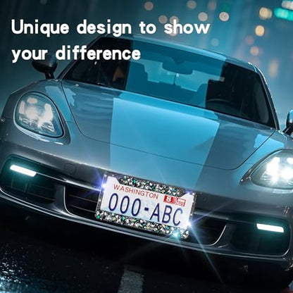 1 Pack Black Bling License Plate Frames for Women Sparkly Rhinestone Diamond Car Accessories with Glitter Crystal Caps Stainless Steel Frame - High-End Gift Box Packaging - color: CPJ-LBJG-002 black gem 1pcs